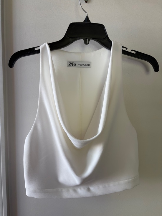 Zara Tops - Zara White Cowl Neck Blouse Cropped Top